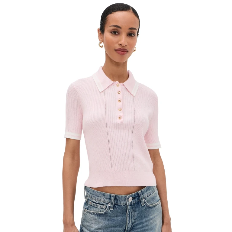 rag & bone Laurie Tipped Short Sleeve Polo Light Pink XL