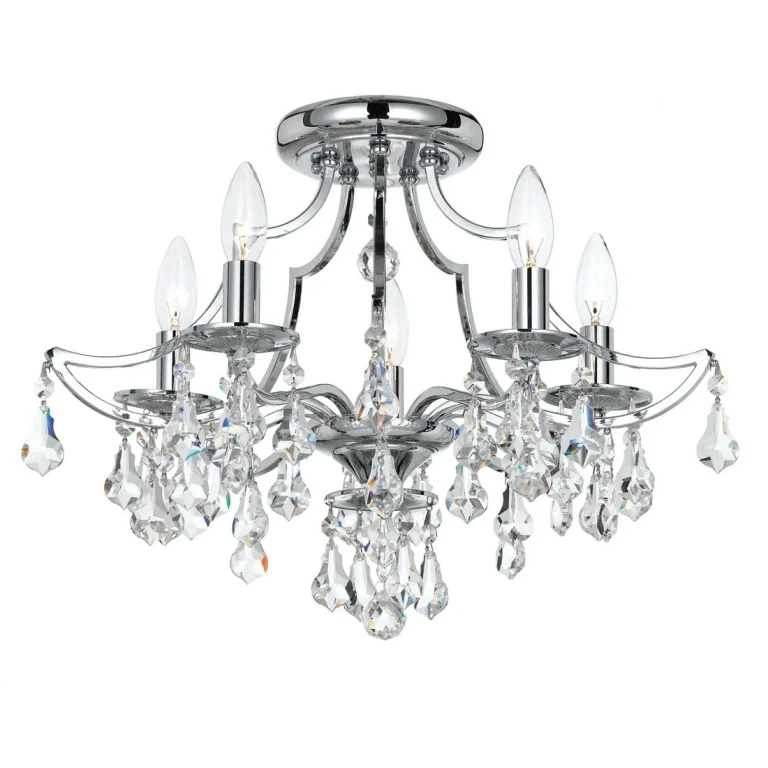 Cedar 5-Light 19" Ceiling Light in Polished Chrome with Clear Hand Cut Crystals