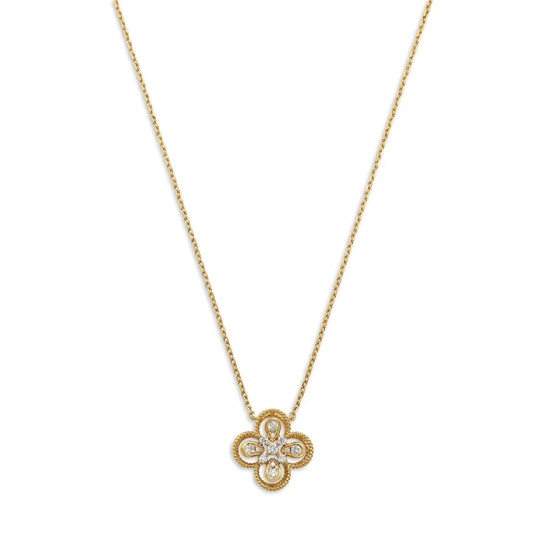 Diamond Clover Pendant Necklace in 14K Yellow Gold, 0.26 tcw