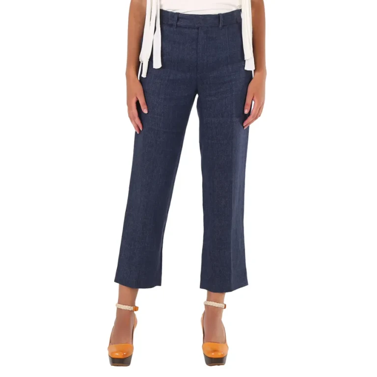 Chloe Ladies Deep Ocean Cropped Tailored Linen Pants