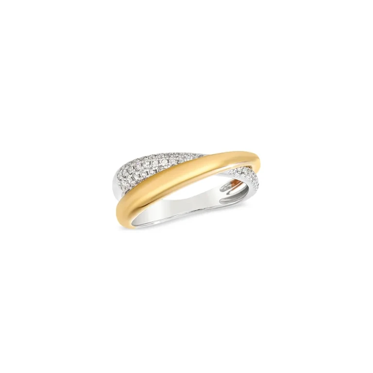 Diamond Crossover Ring in 14K Yellow & White Gold, 0.20 tcw