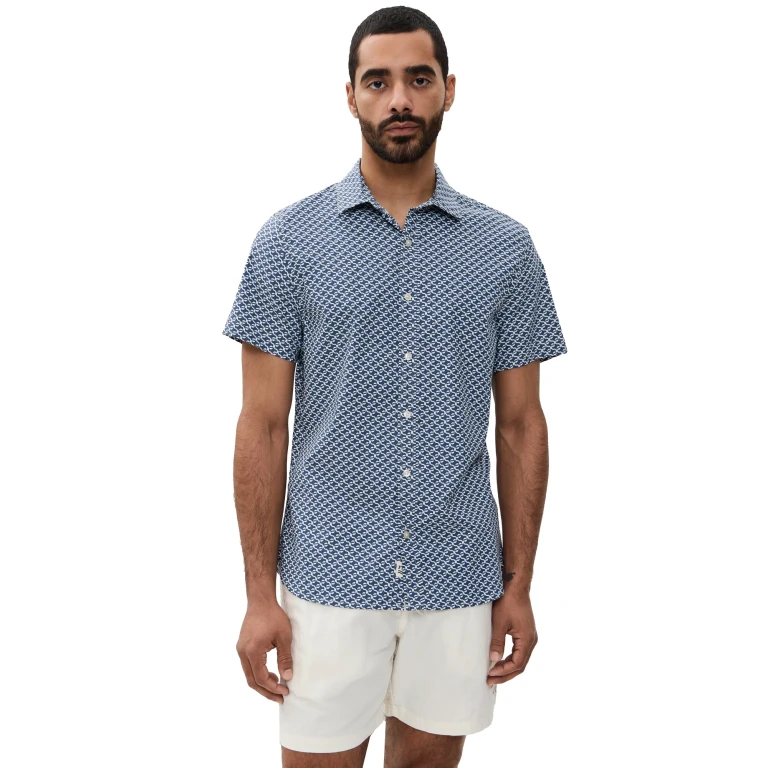 Fair Harbor The Short Sleeve Windward Shirt Navy Geo XL
