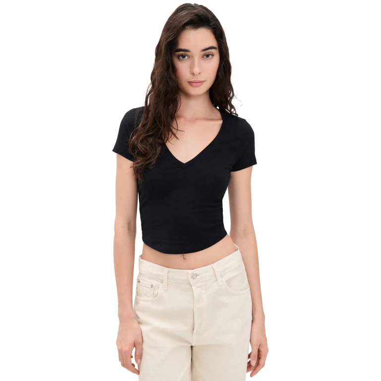 James Perse V Neck Cropped Tee Black 0