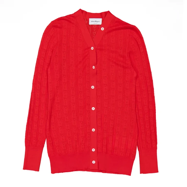 Ferragamo Gancini A-Jour Wool Cardigan