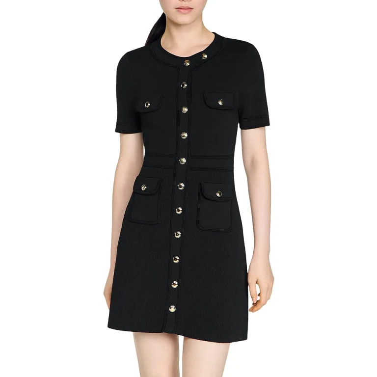 Sandro Sis Button Up Knit Short Dress