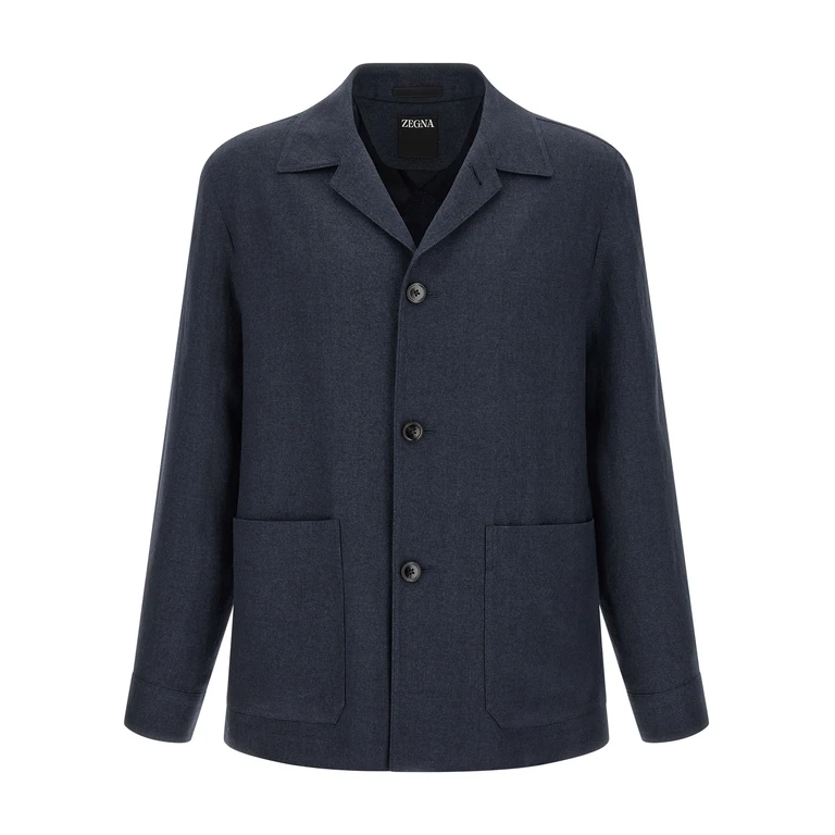 Blue Linen Full-Length Jacket Clothing - Men