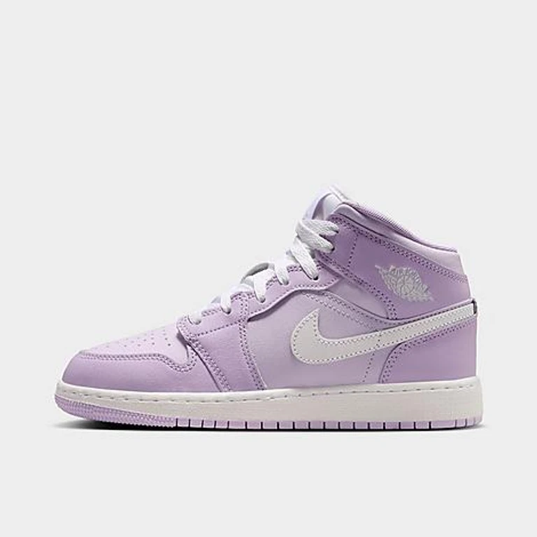 Jordan Big Kids Air Retro 1 Mid Casual Shoes in Violet Mist/White/Barely Grape Size: 3.5