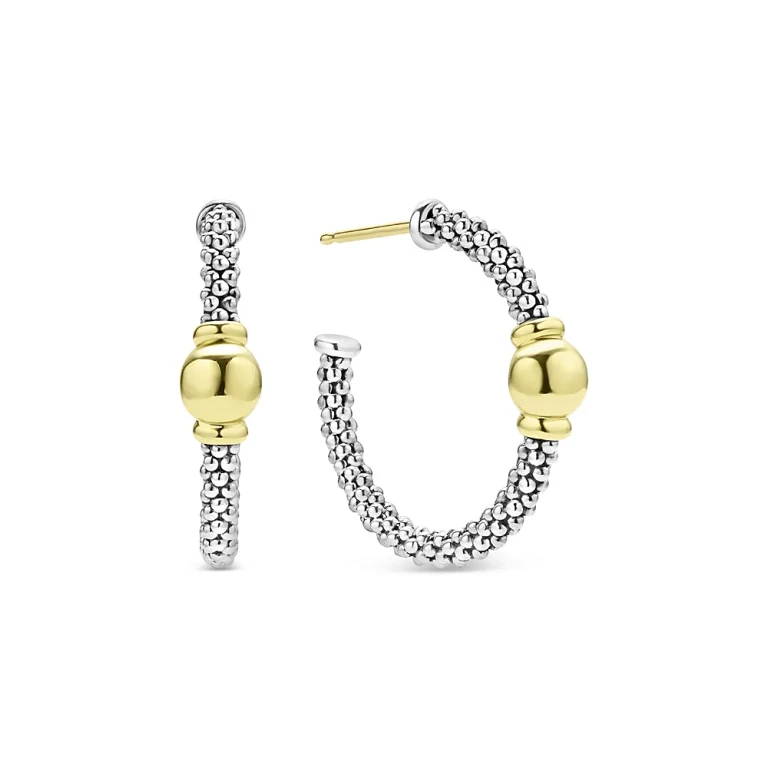 Lagos 18K Yellow Gold & Sterling Silver Signature Caviar Station Hoop Earrings