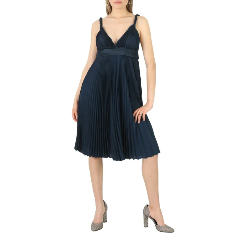 Burberry Ladies Ink Blue Empire-Line Pleated Dress