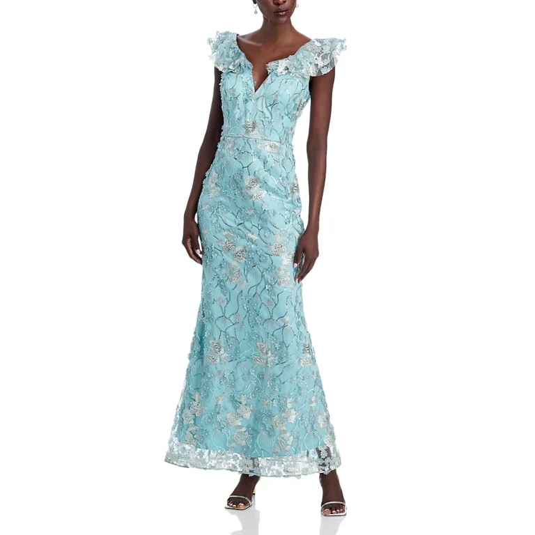 Eliza J V-Neck 3D Flower Sleeveless Gown
