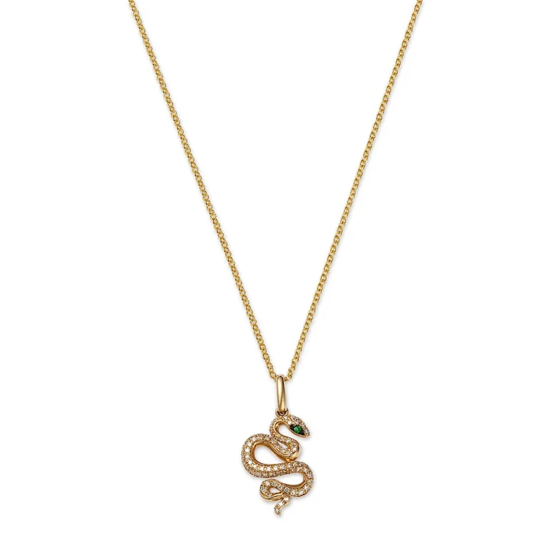 Tsavorite & Diamond Snake Pendant Necklace in 14K Yellow Gold, 18
