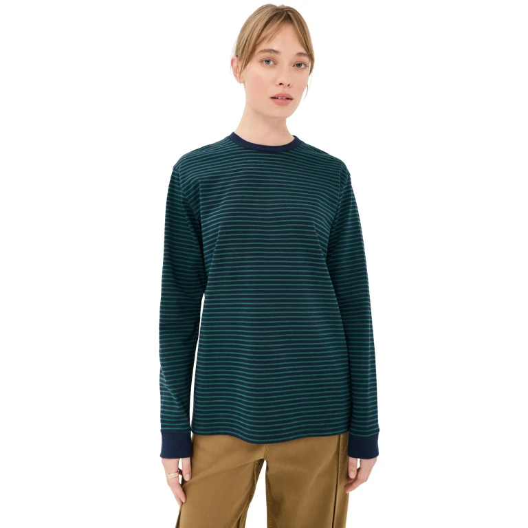 Tibi Striped Perfect Long Sleeve T-Shirt Blue/White Multi M