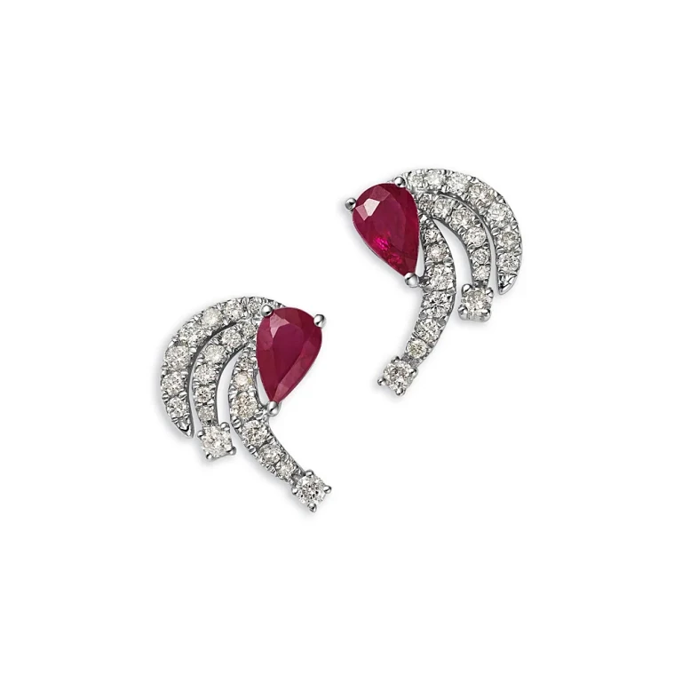 Ruby & Diamond Stud Earrings in 14K White Gold