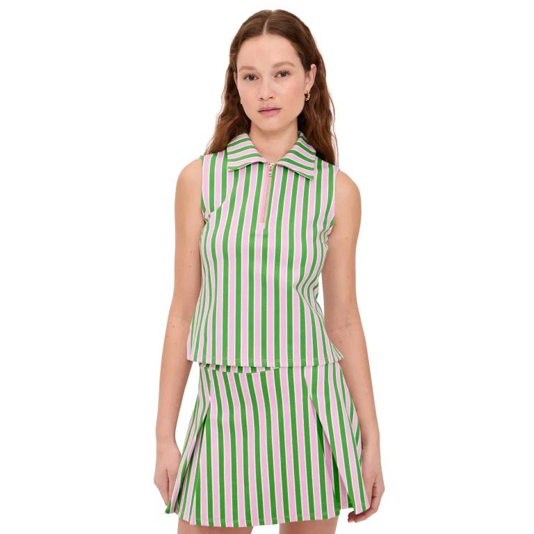 Addison Bay Sleeveless Virginian Polo Key Lime/Bubblegum Stripe L