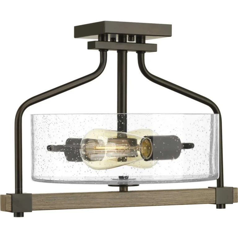 Antique Bronze Two light Semi-Flush Mount from the Barnes Mill Collection