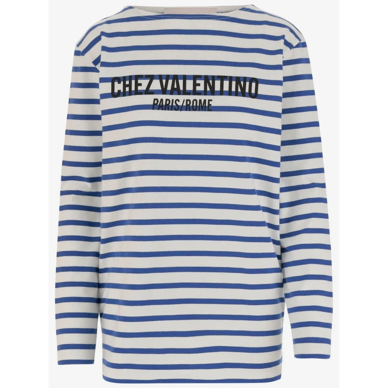 Valentino Garavani Long Sleeve Cotton T-shirt With Striped Pattern