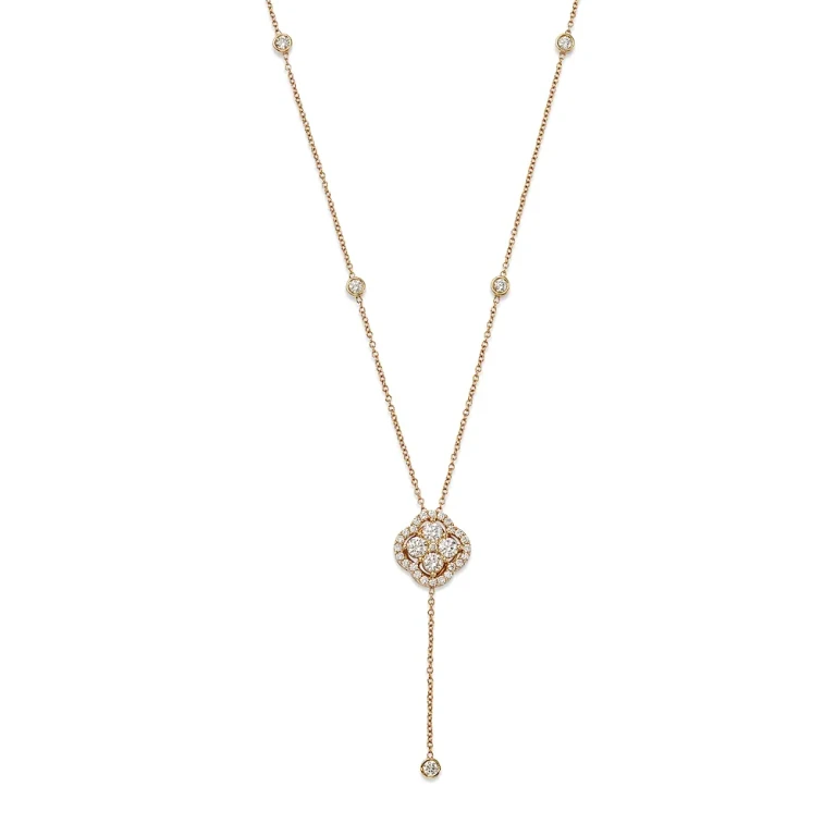 Diamond Clover Lariat Necklace in 14K Yellow Gold, 1.0 tcw