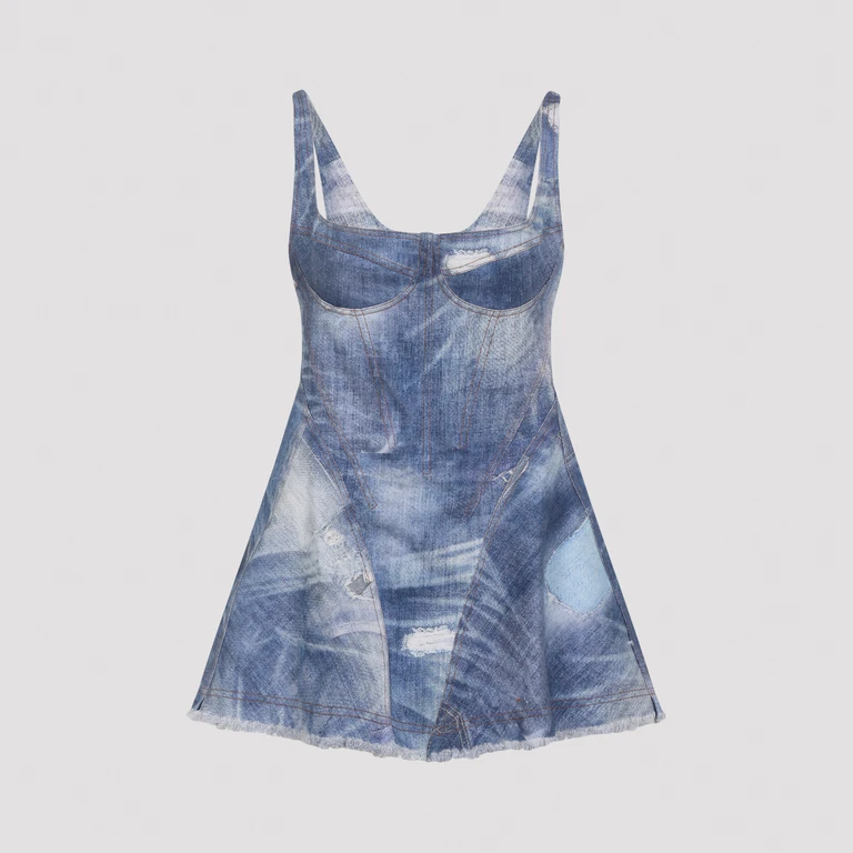 Roberto Cavalli Cotton Mini Dress Blue Elastane - Women