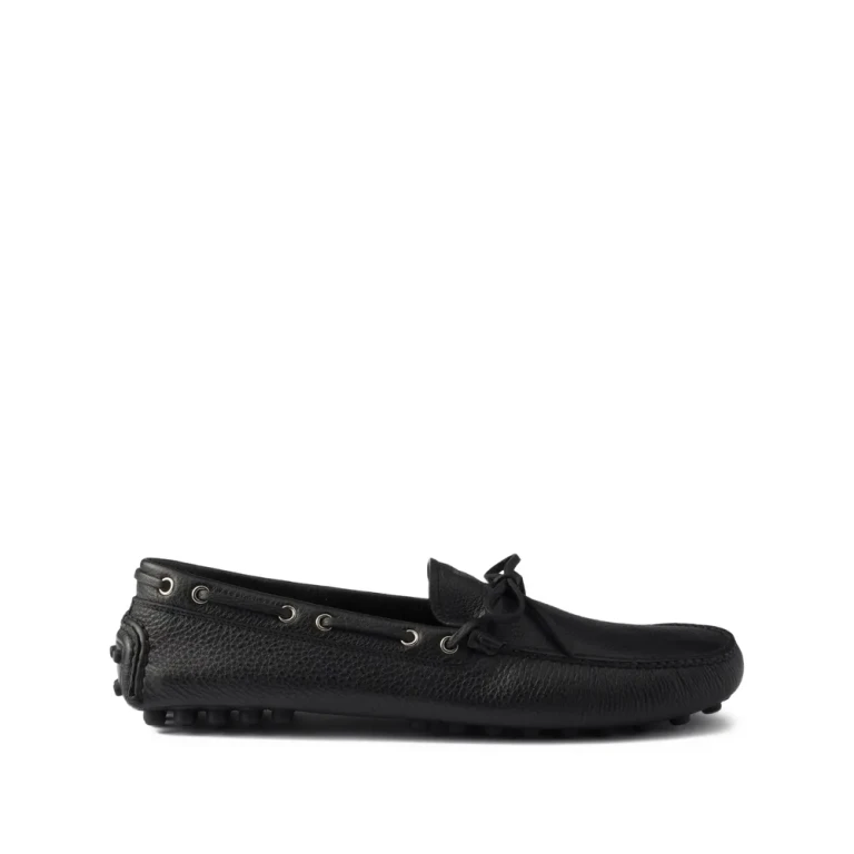Prada Printed-logo Leather Boat Shoes