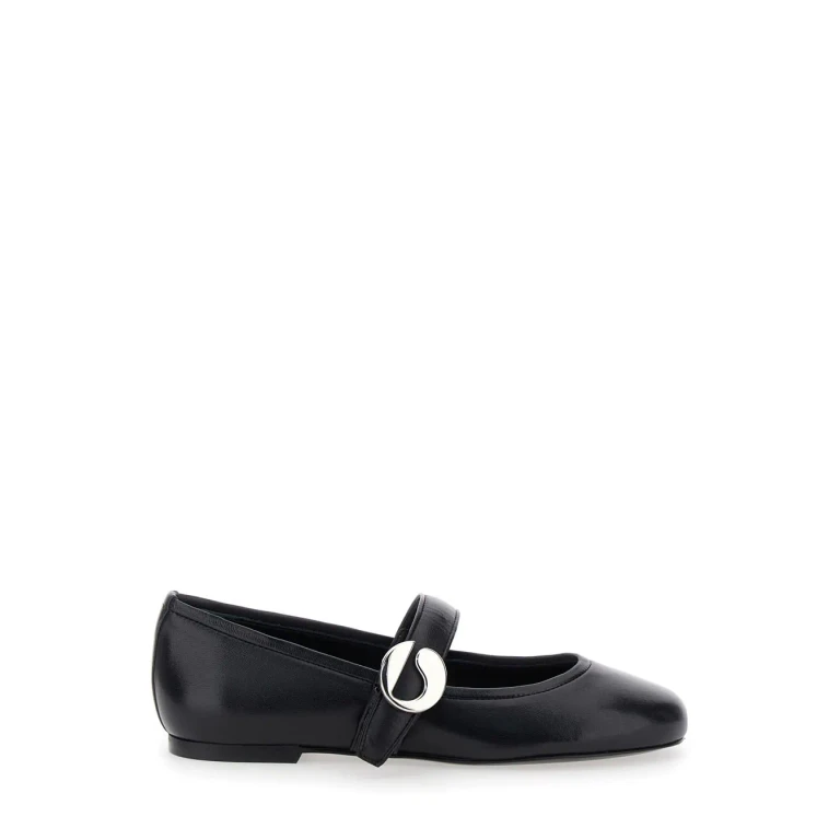Coperni Black Ballerinas With Metallic Logo And Strap In Smooth Leather Woman
