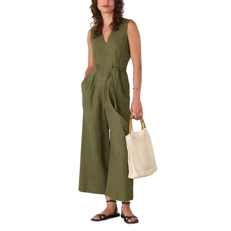 Whistles Belted Seamed Linen Jumpsuit