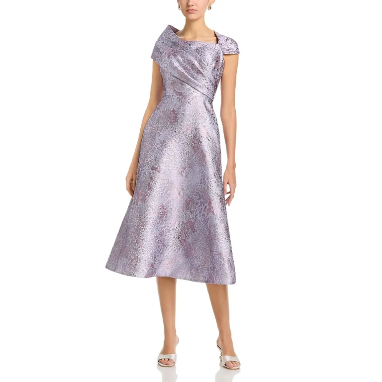 Teri Jon by Rickie Freeman Metallic Jacquard Off Shoulder Midi Dress