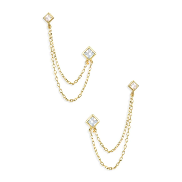 Ettika Draped Chain Double Piercing Earrings