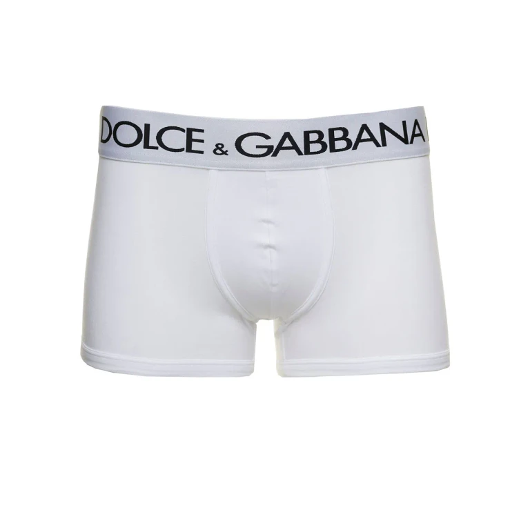 Dolce & Gabbana White Boxer Briefs With Branded Waistband In Stretch Cotton Man