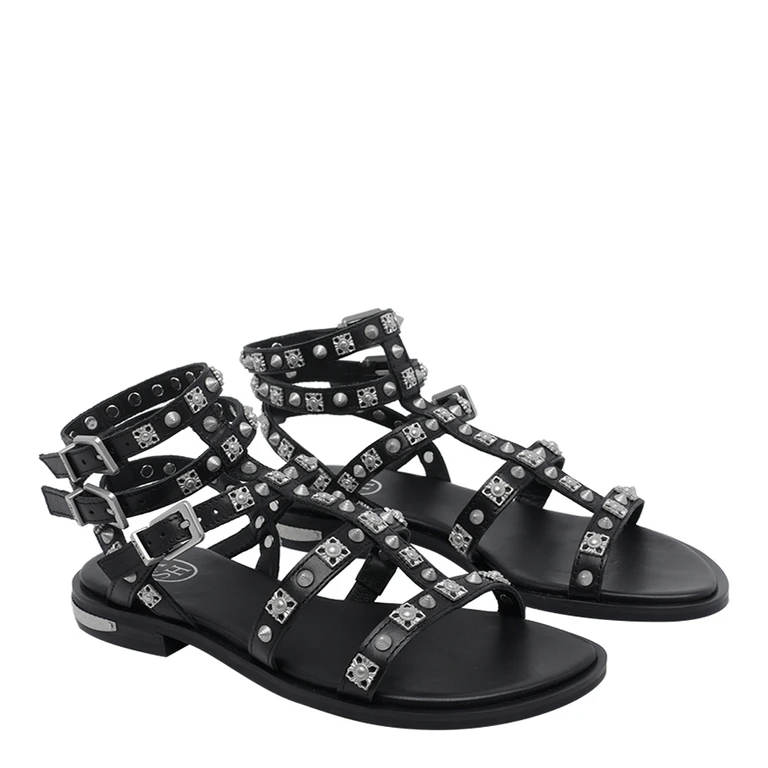 Ash Sandals Black Calf Leather/rubber Sole - Women