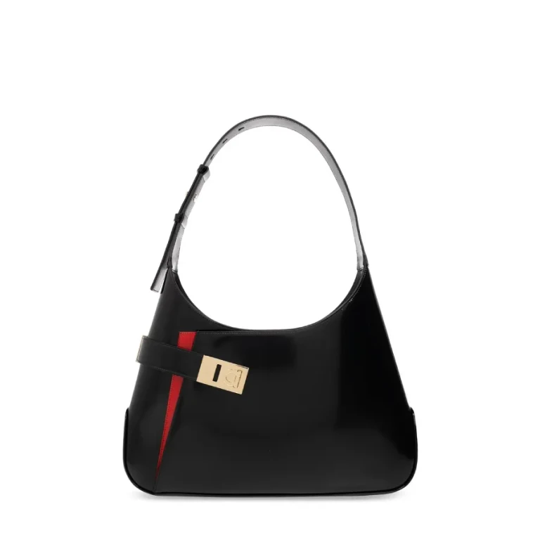 Ferragamo Gancini-Buckled Asymmetric Leather Shoulder Bag