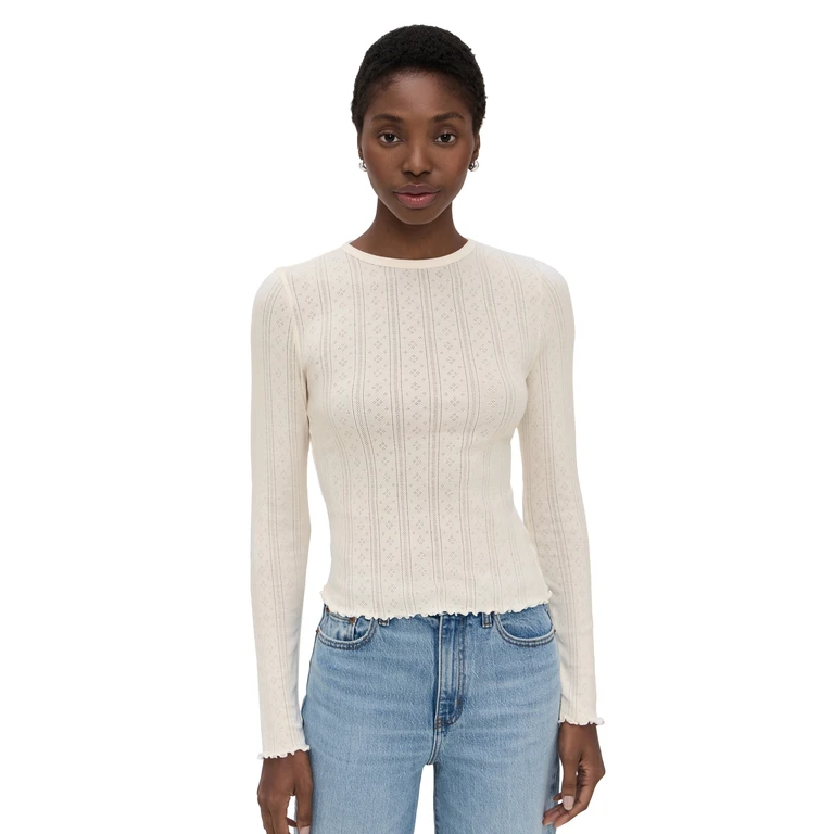 DAZE Waverly Pointelle Crewneck Tee Cloud Dancer M