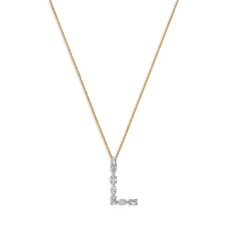 Luxe Collection Certified Mixed Cut Lab Grown Diamond Initial Pendant Necklace in 14K White & Yellow Gold, 0.5 tcw