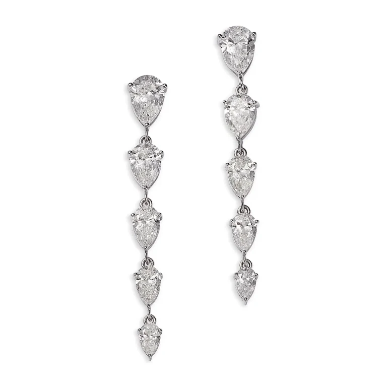 Luxe Collection Certified Lab Grown Diamond Pear Shaped Linear Earrings in 14K White Gold, 6.0 tcw