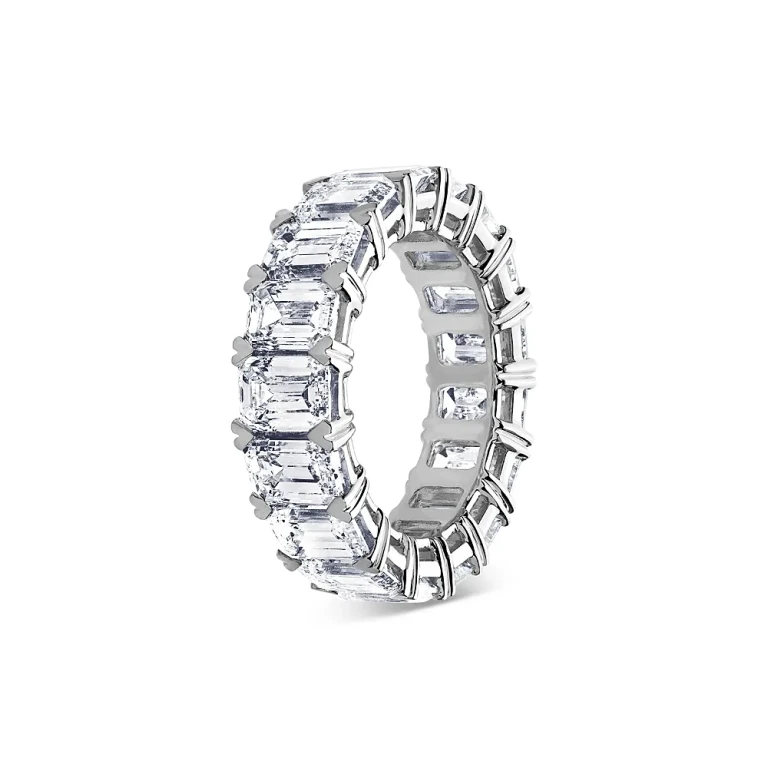 Certified Lab Grown Diamond Emerald Cut Eternity Band in 18K White Gold, 10.0 tcw