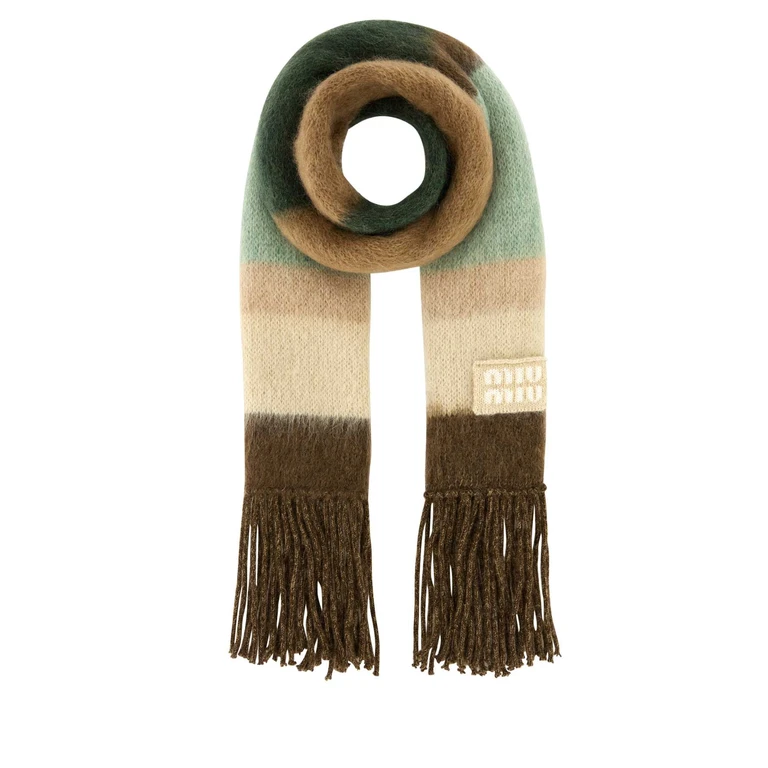 Miu Miu Embroidered Mohair Blend Scarf Cognactundra Exterior: Nylon Wool Sciarpe E Foulard - Women