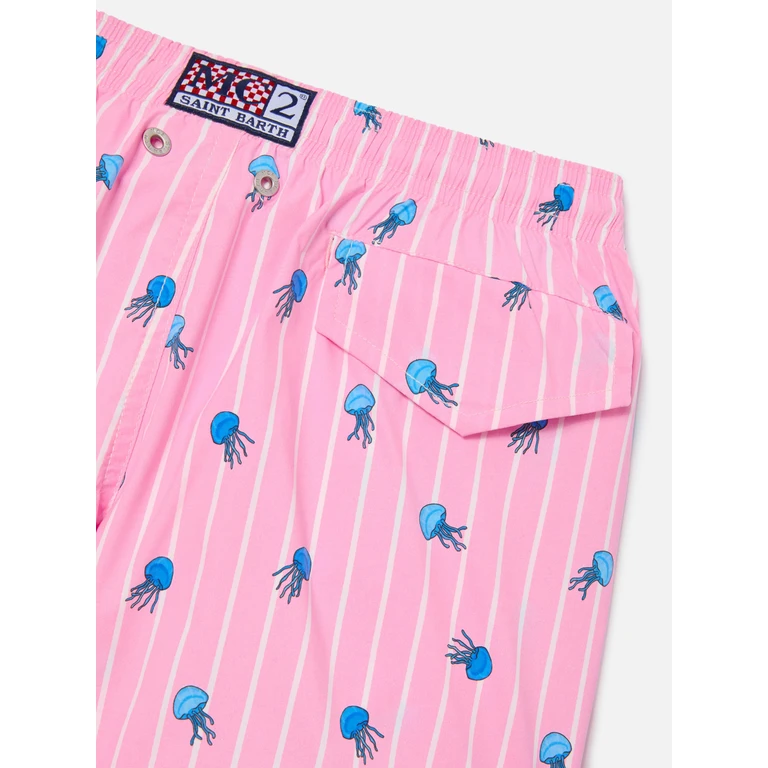 Mc2 Saint Barth Jean Lighting Stretch Swim Shorts Striped With All-Over Jellyfish Print Pink Swimshort