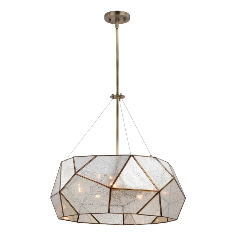 Aged Brass Five Light Pendant from the Euclid Collection
