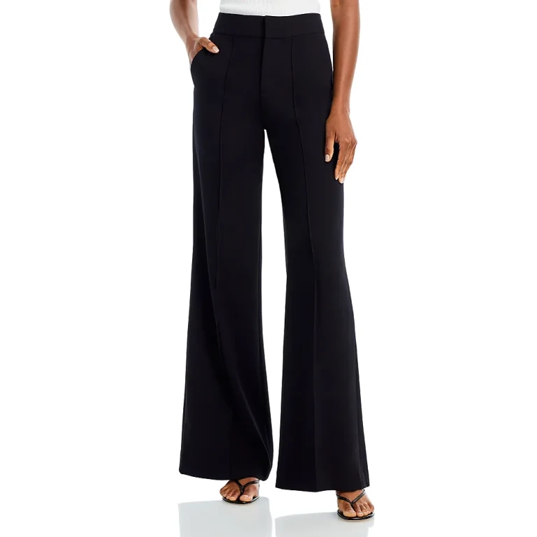 Alice and Olivia Dylan High Waist Wide Leg Pants in Black Crepe