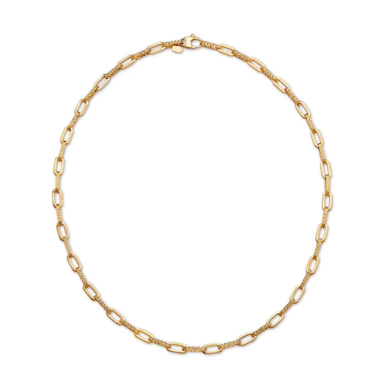 Polished & Textured Oval Link Chain Necklace in 14K Yellow Gold, 18, Italy Campaign