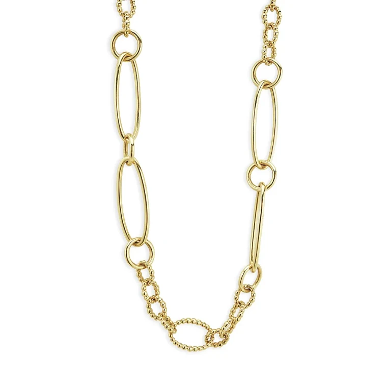 Lagos 18K Yellow Gold Signature Caviar Oval Link Chain Necklace, 20