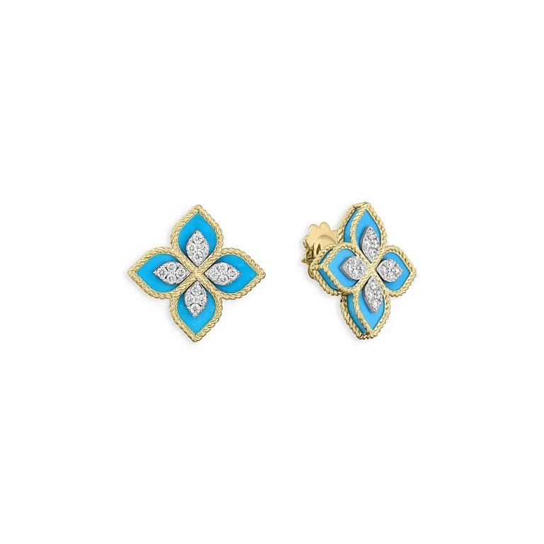 Roberto Coin 18K Yellow Gold Venetian Princess Diamond (0.35 tcw) & Turquoise (5.8 ct. t. w) Earrings