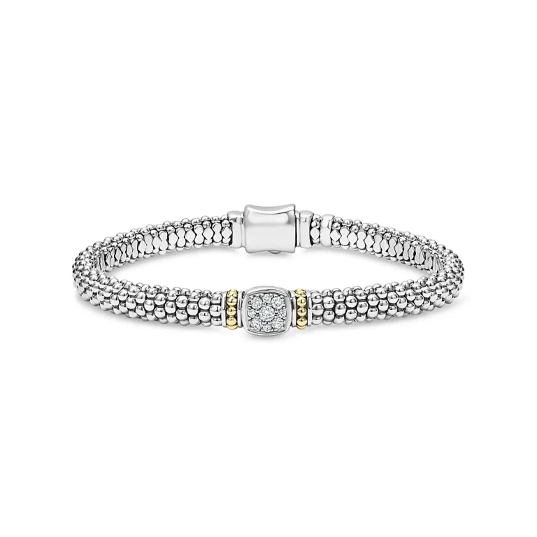 Lagos 18K Yellow Gold & Sterling Silver Rittenhouse Diamond Cluster Caviar Rope Bead Bracelet