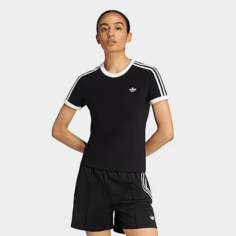 adidas Women's Originals 3-Stripes Slim T-Shirt in Black/White Size: XS