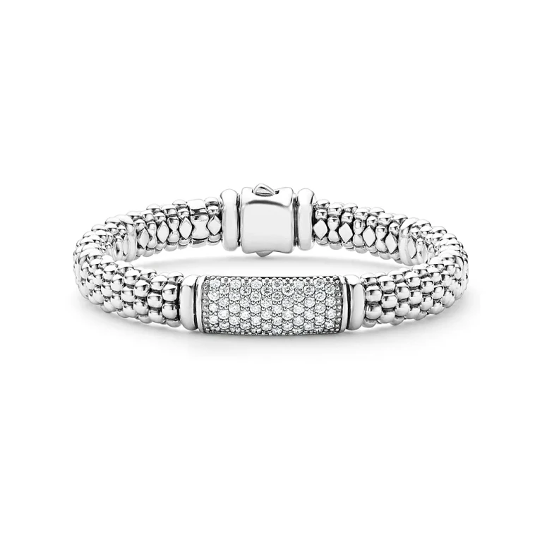 Lagos Sterling Silver Signature Caviar Pave Diamond Beaded Bracelet