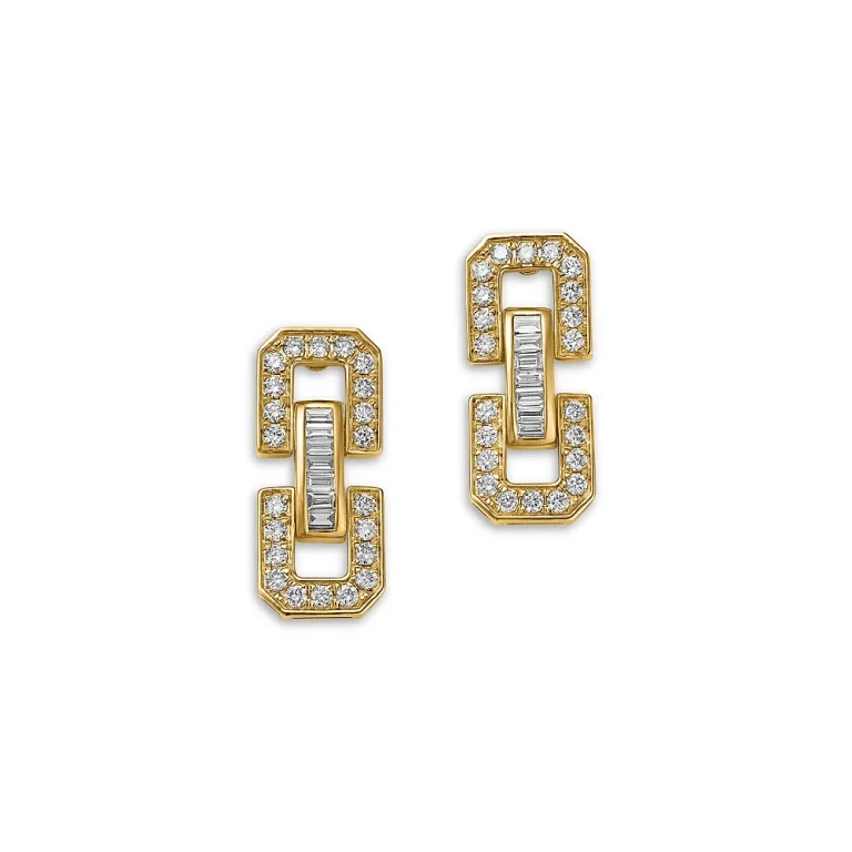 Diamond Link Drop Earrings in 14K Yellow Gold, 0.7 tcw