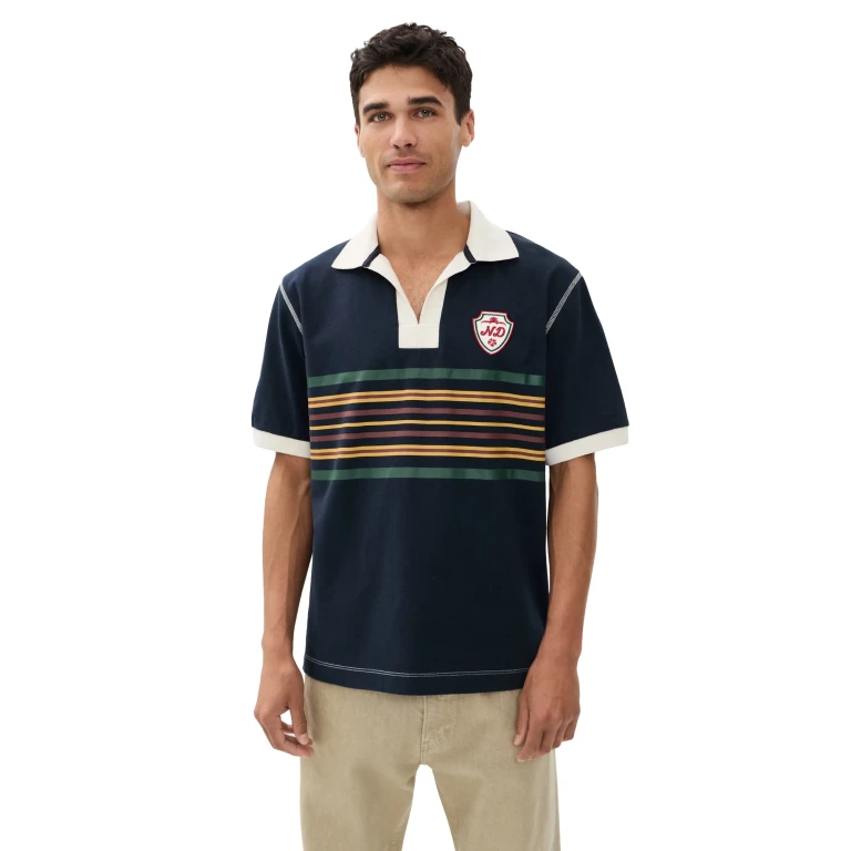 Nicholas Daley Short Sleeve Striped Rugby Polo Navy XL
