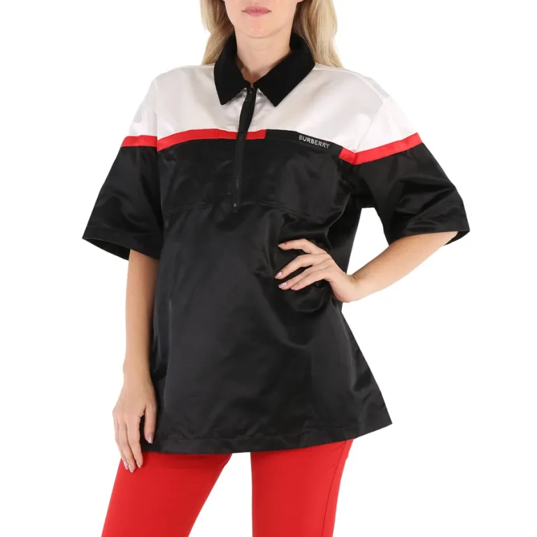Burberry Ladies Colorblock Silk Satin Oversized Short Sleeve Bowling Shirt