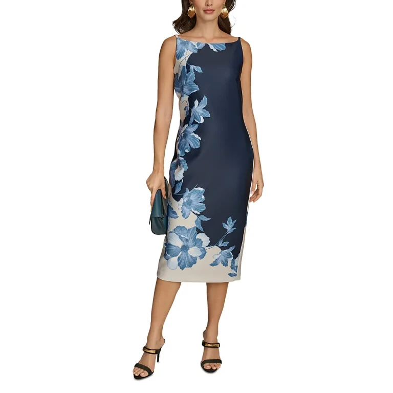 Donna Karan Boat Neck Sleeveless Midi Dress
