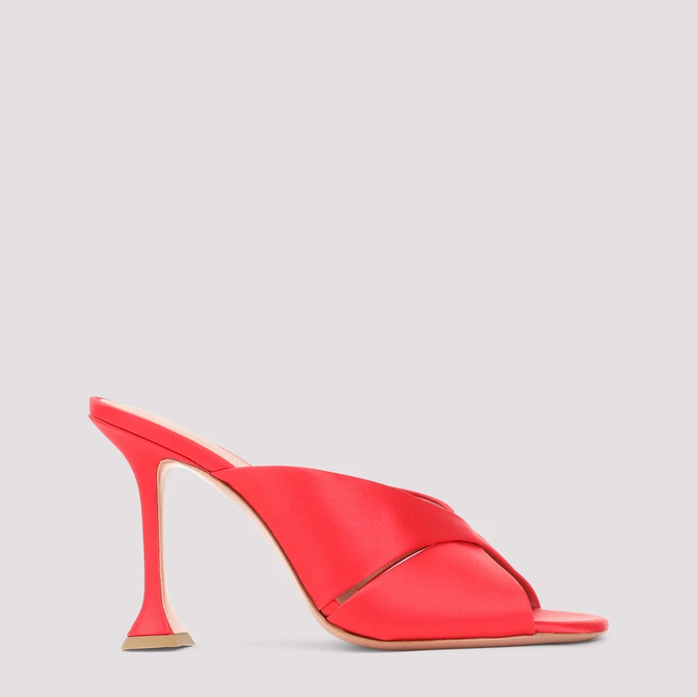 Amina Muaddi Salma 95 Slipper Red Leather Satin - Women