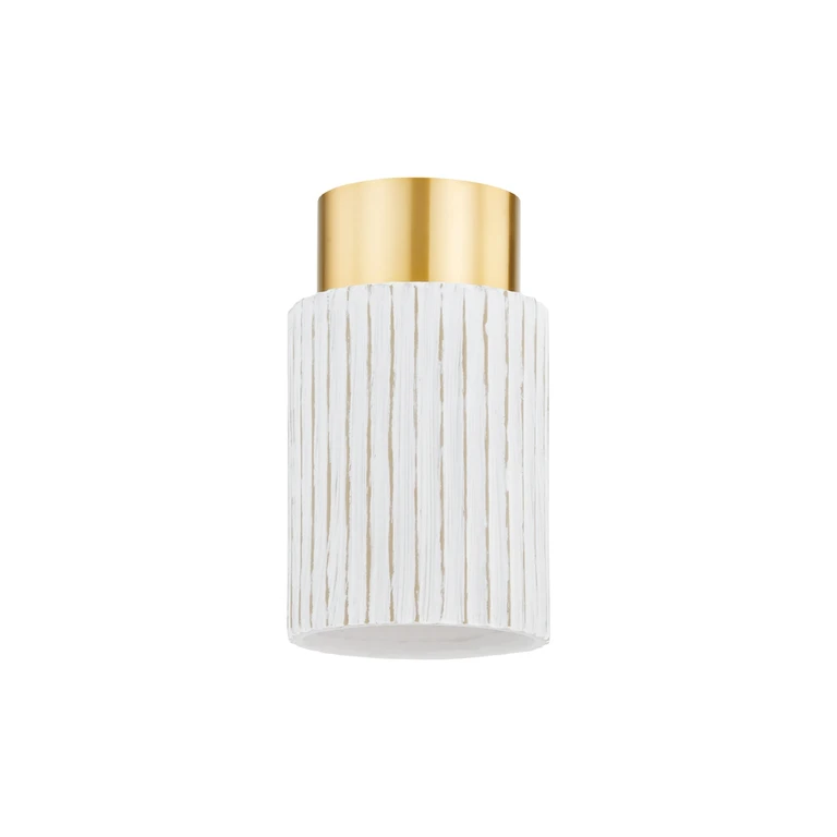 Aged Brass Ceramic Whitewash Bisque One Light Flush Mount from the Corissa Collection